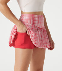 High-waisted 2-in-1 Plaid Crinkle Quick Dry Mini Tennis Bubble Skirt with Pockets