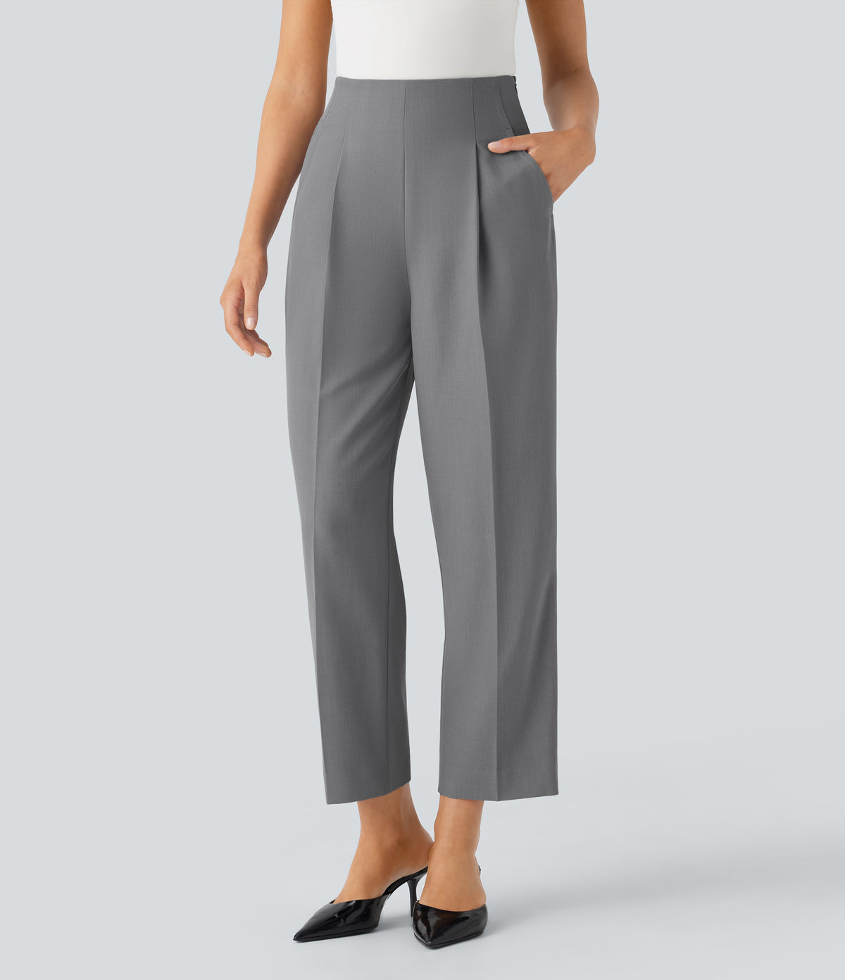 High Waisted Shirred Pocket Tapered Work Pants