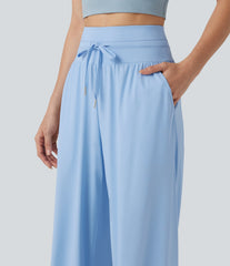 High Waisted Drawstring Wide Leg InstantCool Casual Pants with Pockets-UPF50+