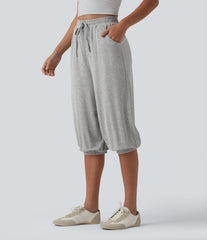 High Waisted Drawstring Capri Casual Joggers with Pockets
