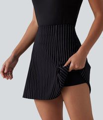 High Waisted Longer Mini 2-in-1 InstantCool Stripe Work A-Line Skirt