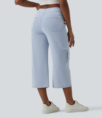 Halara Flex™ Mid Rise Straight Leg Cropped Casual Cargo Jeans with Pockets