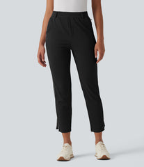 High Waisted Reflective Crepe Golf Tapered Pants-Golf Tee Pocket