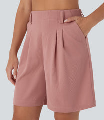 High Waisted Pocket Waffle Casual Bermuda Shorts