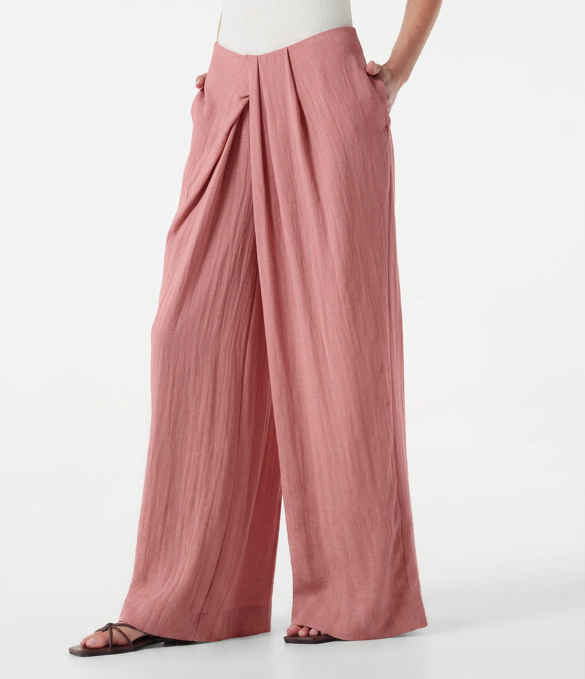 Mid Rise Baggy Casual Linen-Feel Pants with Pockets