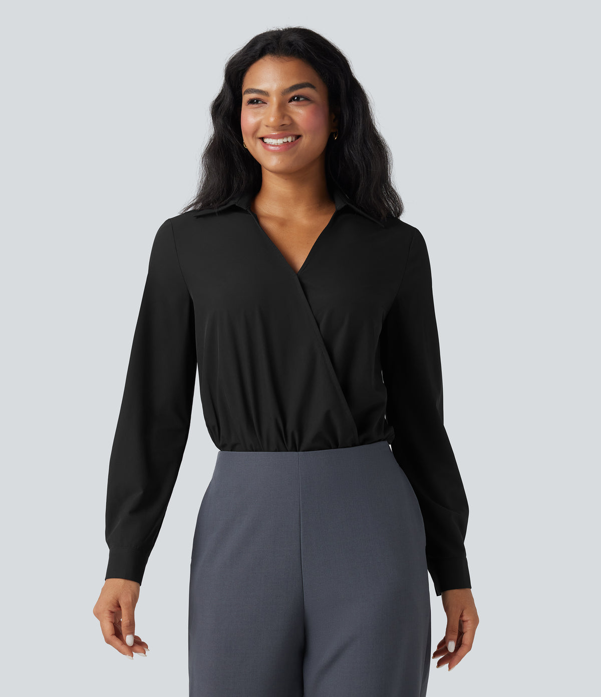Breezeful™ V Neck Long Sleeve Quick Dry Work Shirt Bodysuit