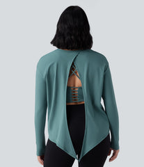 SoftlyZero™ Airy Round Neck Long Sleeve 2-in-1 Tie Back InstantCool Yoga Sports Top-UPF50+