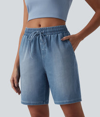 Halara Flex™ Mid Rise Drawstring Denim Casual Shorts with Pockets