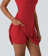 SoftlyZero™ Plush Square Neck Corset 2-in-1 Mini Casual Dress with Pockets