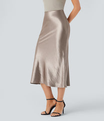 High Waisted Satin Midi Work Mermaid Skirt