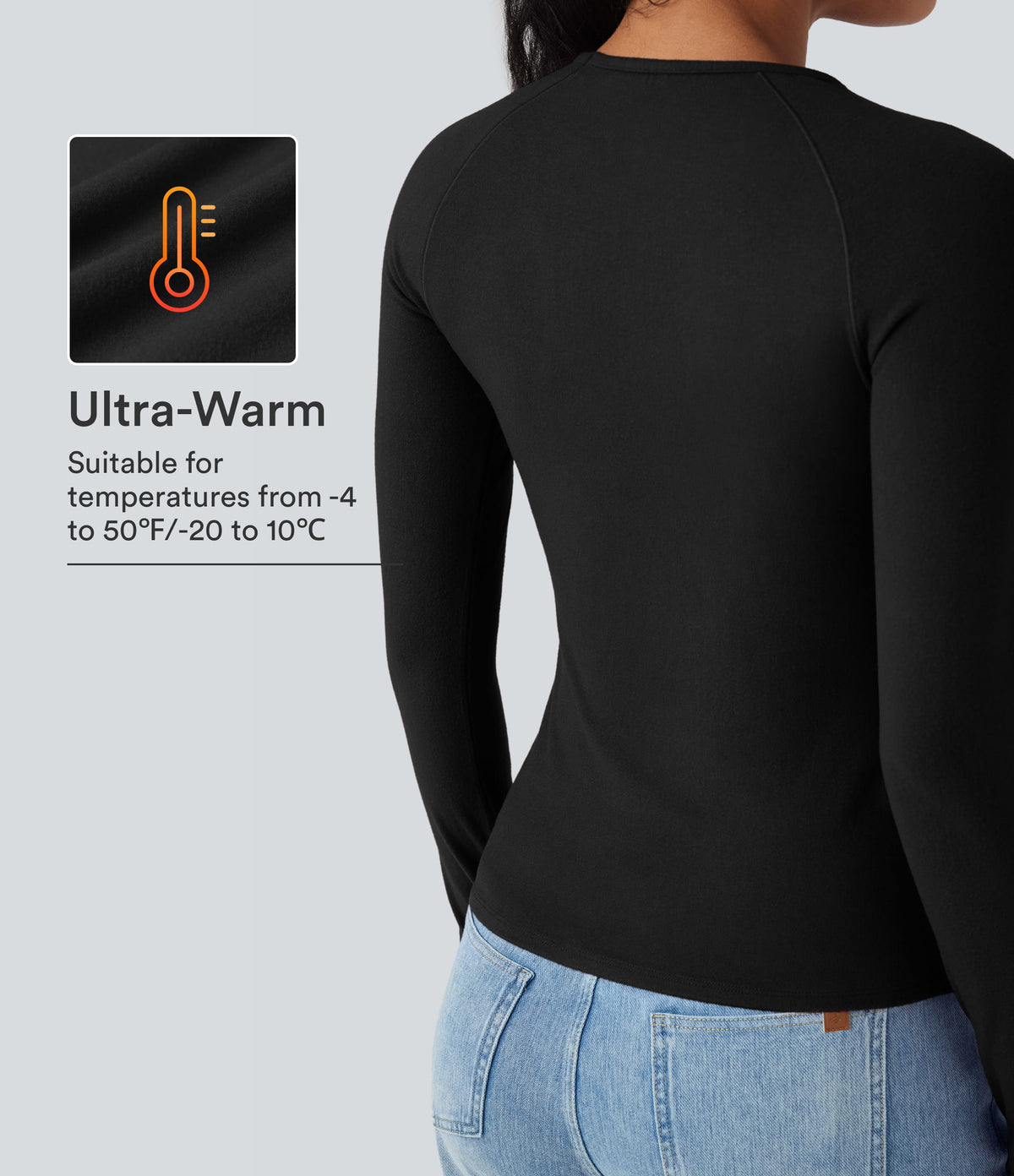 Halara HeatCore Round Neck Long Sleeve Thumb Holes Slim Casual Warming Top