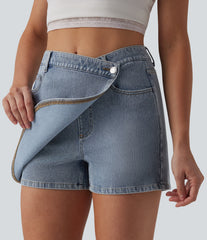 Halara Flex™ Asymmetric Mid Rise Denim Casual Skort with Pockets