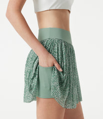 Mid Rise Leopard Mesh Mini 2-in-1 Workout Flowy Skirt with Pocket