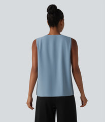 Wrinkle-Resistant V Neck Sleeveless Oversized Work Blouse