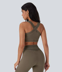 Light Support Crossover Cut Out Yoga Sports Bra A-D Cups