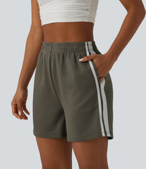 High Waisted Stripe Casual Shorts with Pockets