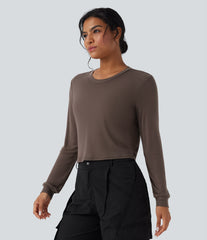 Round Neck Long Sleeve Casual Wool-Blend Top
