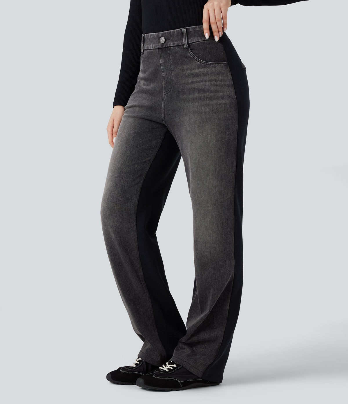 Halara Flex™ High-waisted Color Block Casual Straight-leg Jeans with Pockets