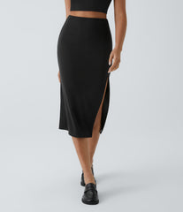 Ribbed High Waisted Bodycon Midi Casual Skirt
