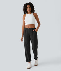 Mid Rise Zipper Pocket Waffle Casual Pants