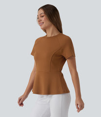 Round Neck Short Sleeve Work Peplum Top