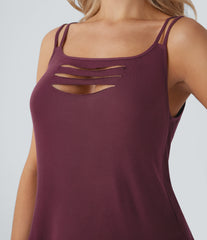 Ribbed Double Straps Ripped Cut Out Casual Tank Top