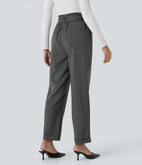 High Waisted Belted Pocket Straight Leg Work Pants