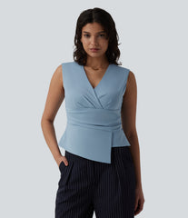 V Neck Sleeveless Work Blouse