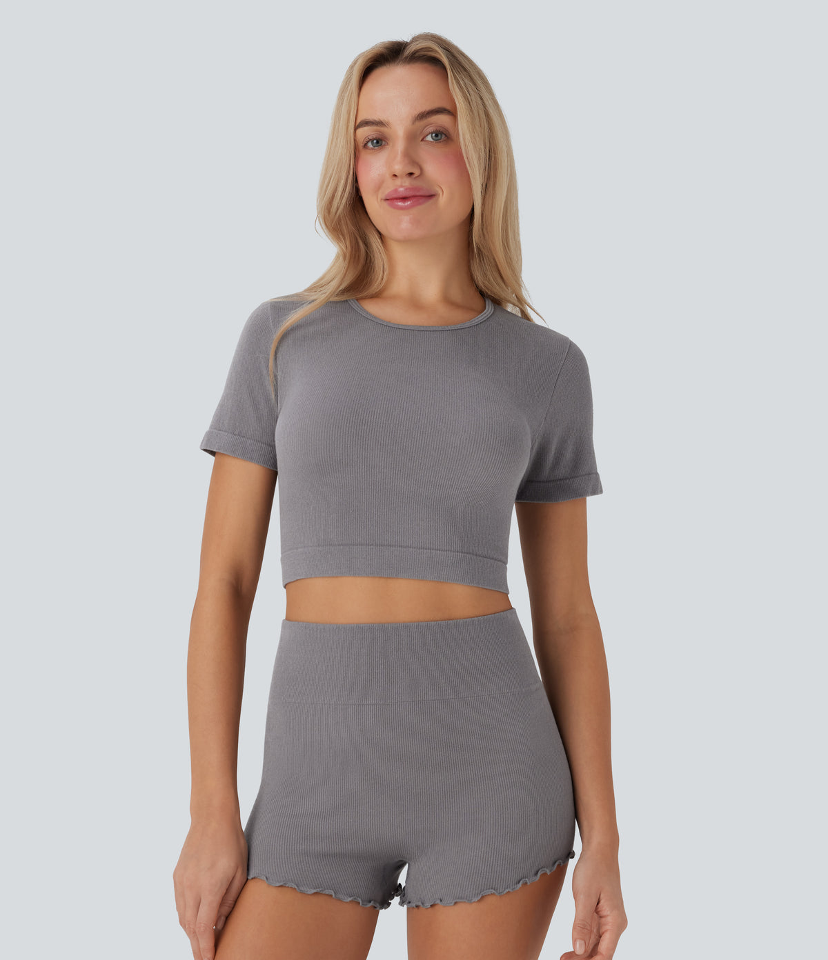 OneForm Seamless Flow Round Neck Short Sleeve Cropped Lounge Top