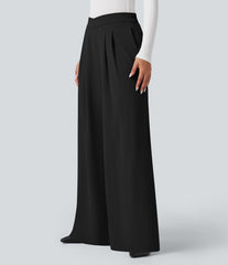 Crossover High Waisted Work Baggy Pants with Pockets