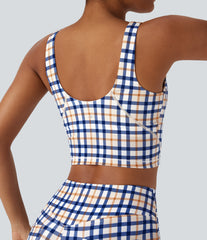 V Neck Plaid InstantCool Cropped Yoga Tank Top