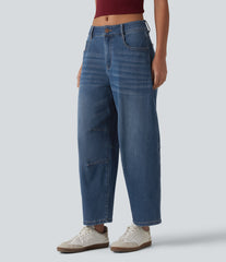Halara Flex™ Low Rise Zipper Pockets Barrel Leg Casual Jeans
