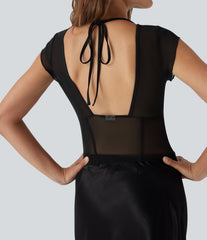 Tie Back Contrast Mesh Top