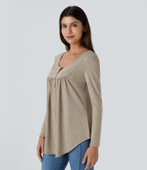 Round Neck Long Sleeve Curved Hem Casual Top