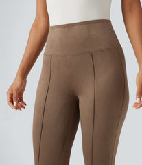 High Waisted Tummy Control Suede Casual 7/8 Leggings