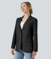 DayStretch Notched Collar Long Sleeve Work Blazer with Pockets