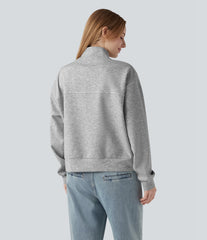 V-neck Long Sleeve Button Fly Casual Sweatshirt with Pockets