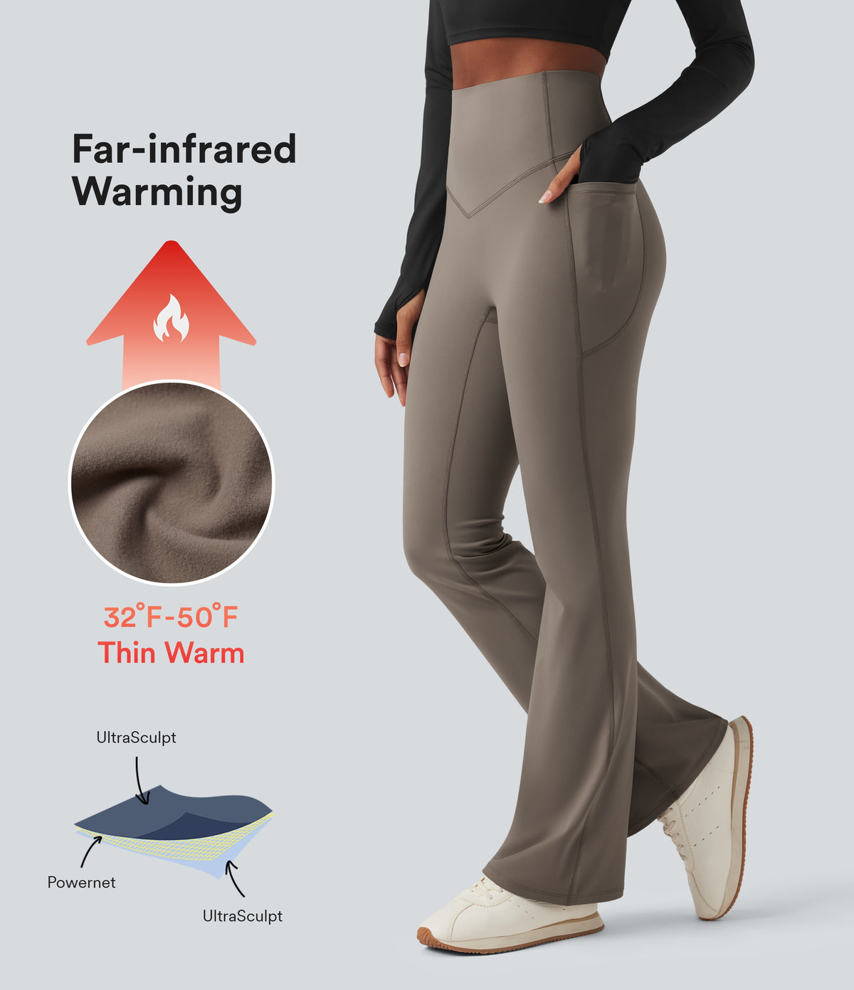 Halara Ultrasculpt™ Heat High Waisted Tummy Control Fleece Shaping Yoga Bootcut Leggings with Pockets