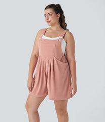 Pockets Waffle Casual Plus Size Short Overalls