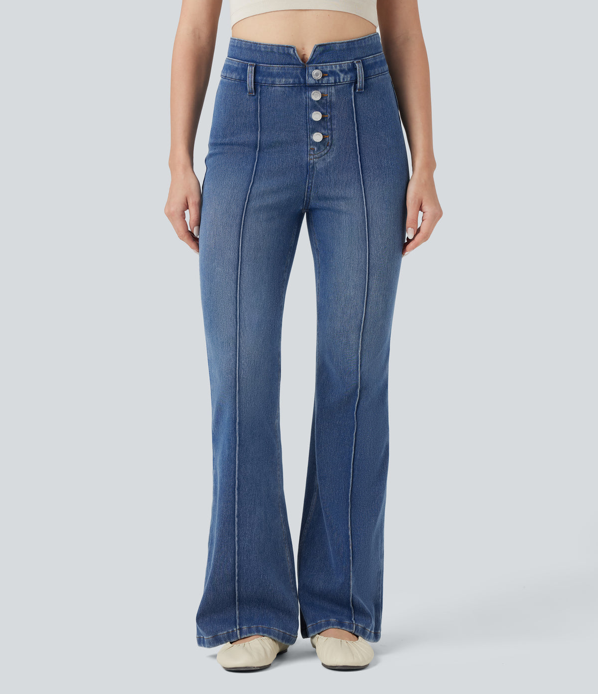 Halara Flex™ Mid Rise Tummy Control Casual Flare Jeans with Pockets