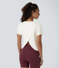 Contrast Mesh Hem Short Sleeve InstantCool Yoga Sports Top-UPF50+