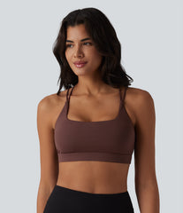 Ribbed Knit Low Support Square Neck Built-in Bra Yoga Sports Bra-UPF40+