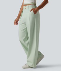 High Waisted Wide Leg Casual Cotton Linen Pants with Pockets
