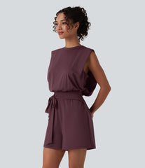Round Neck Sleeveless Tie-front InstantCool Casual Romper with Pockets-Easy Peezy-UPF50+