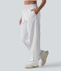 Mid Rise Straight Leg Stripe Tennis Pants with Pockets