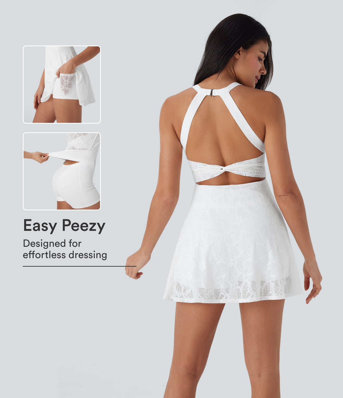 Lace 2-in-1 Mini Dance Active Dress with Pockets-Easy Peezy