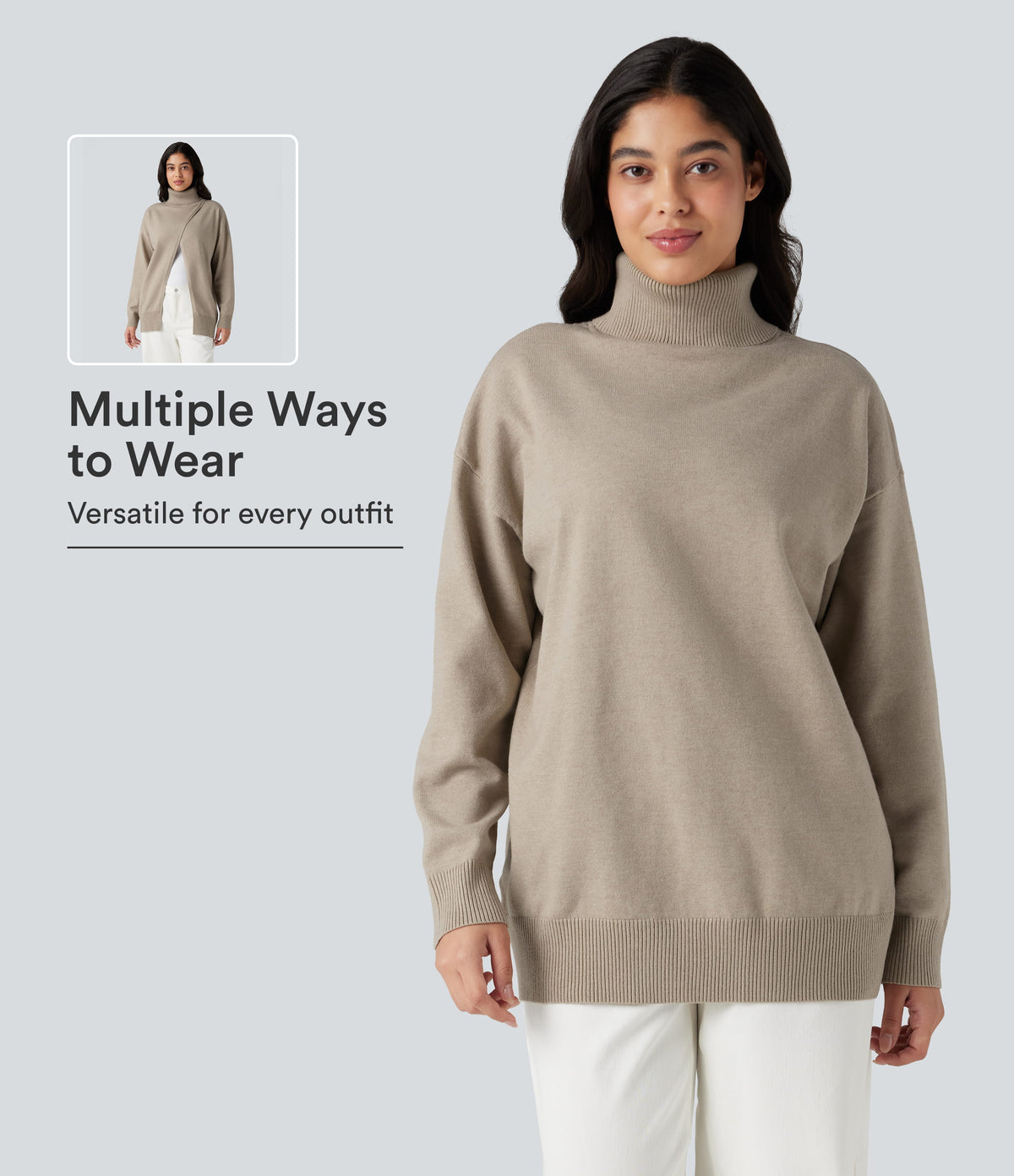 High Neck Long Sleeve Work Sweater-Front and Back Wearable