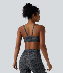 Halara UltraSculpt™ Leopard Print Medium Support Color Block Stripes Training Sports Bra