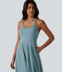 Breezeful™ U Neck Flowy Quick Dry Slip Jumpsuit with Pockets