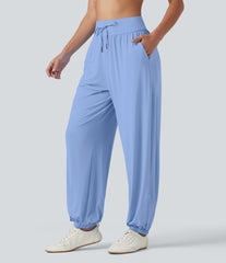 High Waisted Drawstring Split InstantCool Quick Dry Workout Joggers with Pockets-UPF50+